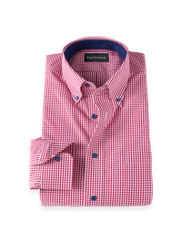 Non-Iron Cotton Check Button Down Collar Dress Shirt With Contrast Trim - Red
