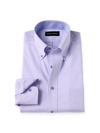 Non-Iron Cotton Check Button Down Collar Dress Shirt With Contrast Trim - Purple