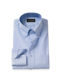 Non-Iron Cotton Check Button Down Collar Dress Shirt With Contrast Trim - Blue