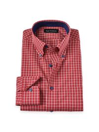 Non-Iron Cotton Check Button Down Collar Dress Shirt With Contrast Trim - Red