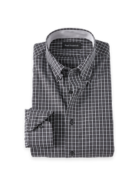 Non-Iron Cotton Check Button Down Collar Dress Shirt With Contrast Trim - Black