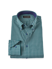 Non-Iron Cotton Check Button Down Collar Dress Shirt With Contrast Trim - Green