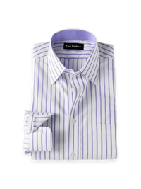 Non-Iron Cotton Stripe Point Collar Dress Shirt With Contrast Trim - Purple