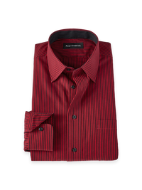 Non-Iron Cotton Stripe Point Collar Dress Shirt With Contrast Trim - Red