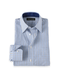 Non-Iron Cotton Check Point Collar Dress Shirt With Contrast Trim - White/Blue