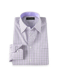 Non-Iron Cotton Check Point Collar Dress Shirt With Contrast Trim - White/Purple