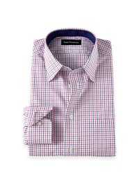 Non-Iron Cotton Check Point Collar Dress Shirt With Contrast Trim - White/Pink
