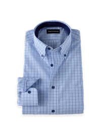 Non-Iron Cotton Check Button Down Collar Dress Shirt With Contrast Trim - Blue