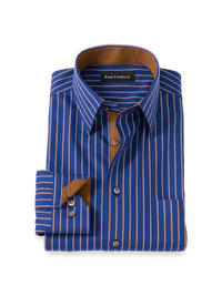 Fine Stripe Dress Shirt - BLUE/BROWN/GOLD