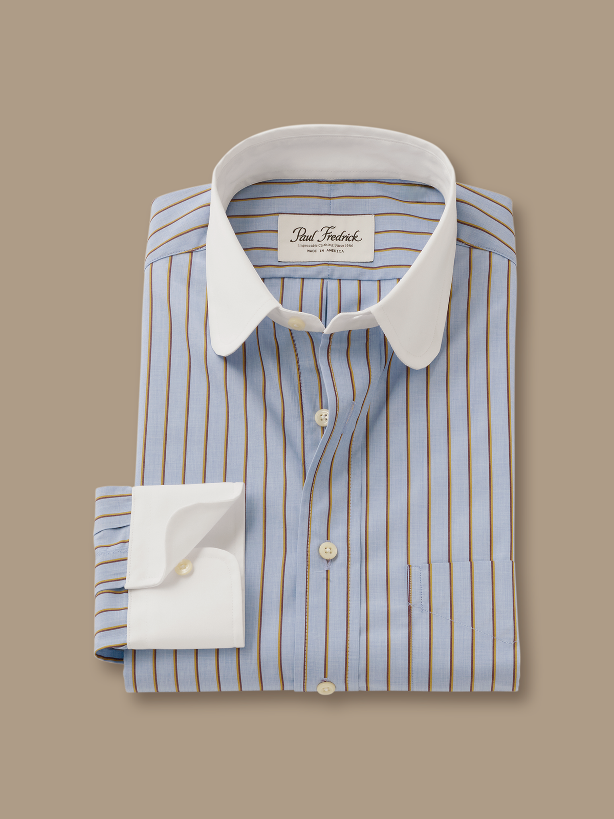 Fine Stripe Dress Shirt - Blue/Brown/Gold