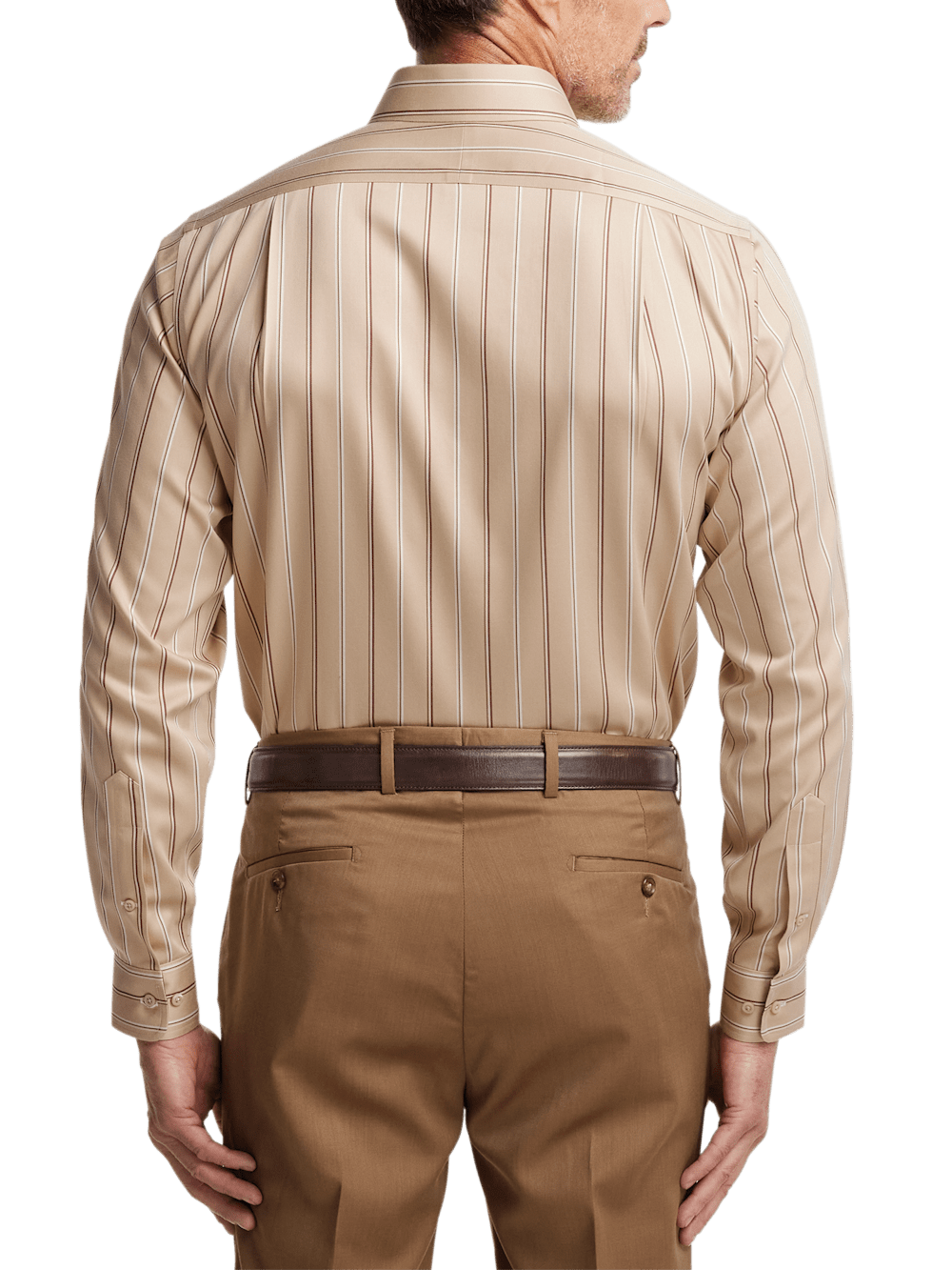 Comfort Stretch Non-Iron Stripe Dress Shirt With Contrast Trim - Tan Comfort Stretch Non-Iron Stripe Dress Shirt With Contrast Trim - Tan