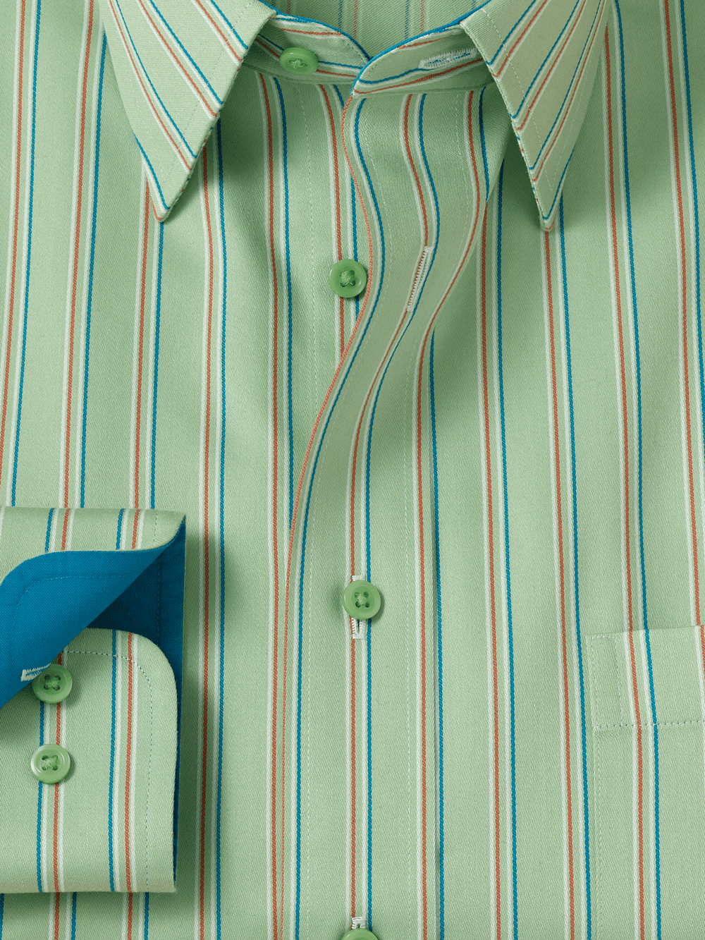Comfort Stretch Non-Iron Stripe Dress Shirt With Contrast Trim - Mint Green - Classic Fit / 15 / 32 Comfort Stretch Non-Iron Stripe Dress Shirt With Contrast Trim - Mint Green - Classic Fit / 15 / 32