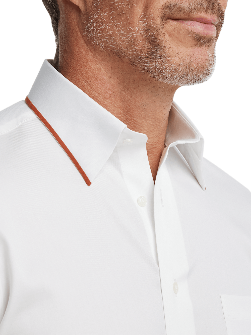 Comfort Stretch Non-Iron Solid Dress Shirt With Contrast Trim - White Paul Fredrick Comfort Stretch Non-Iron Solid Dress Shirt With Contrast Trim - White Paul Fredrick