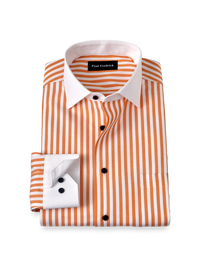 Comfort Stretch Non-Iron Stripe Dress Shirt - White/melon