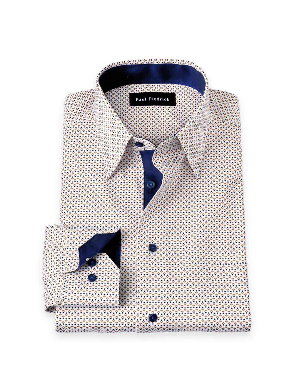 Product Image of Comfort Stretch Non-iron Geometric Dress Shirt With Contrast Trim-White Multi