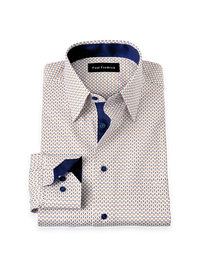 Comfort Stretch Non-Iron Geometric Dress Shirt With Contrast Trim - White Multi