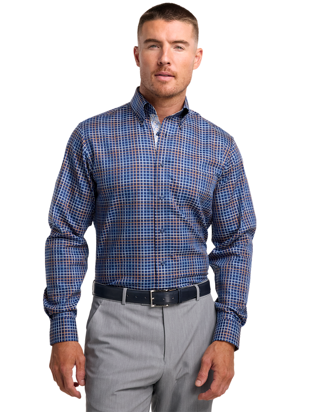 Alternate Image of Comfort Stretch Non-iron Check Dress Shirt With Contrast Trim-1