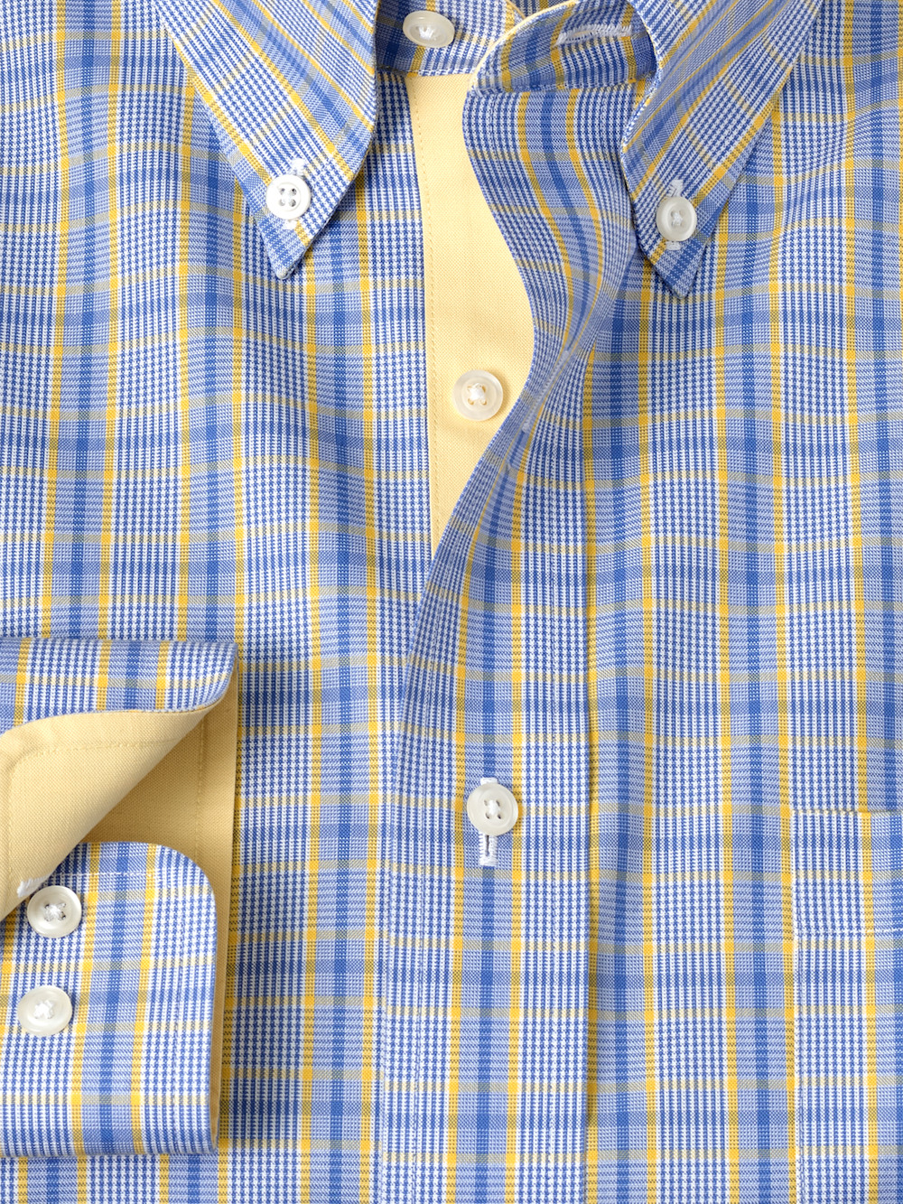 blue and yellow plaid dress shirt Non-Iron Cotton Gingham Dress Shirt With Contrast Trim - Blue/yellow