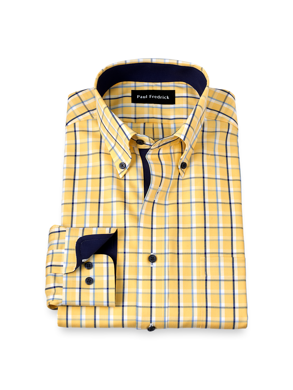 Product Image of Non-iron Cotton Check Dress Shirt With Contrast Trim-Yellow/Blue