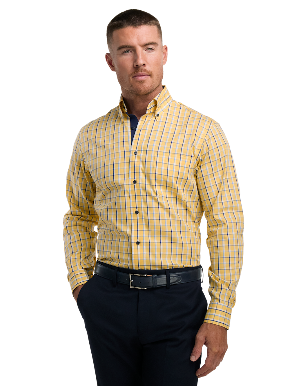 Alternate Image of Non-iron Cotton Check Dress Shirt With Contrast Trim-1
