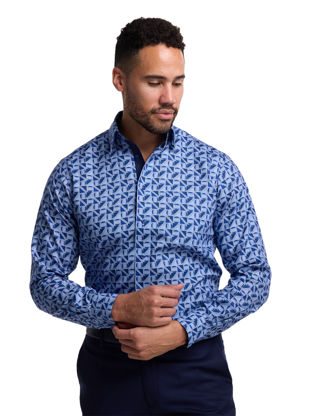 Alternate Image of Non-iron Cotton Geometric Dress Shirt With Contrast Trim-1