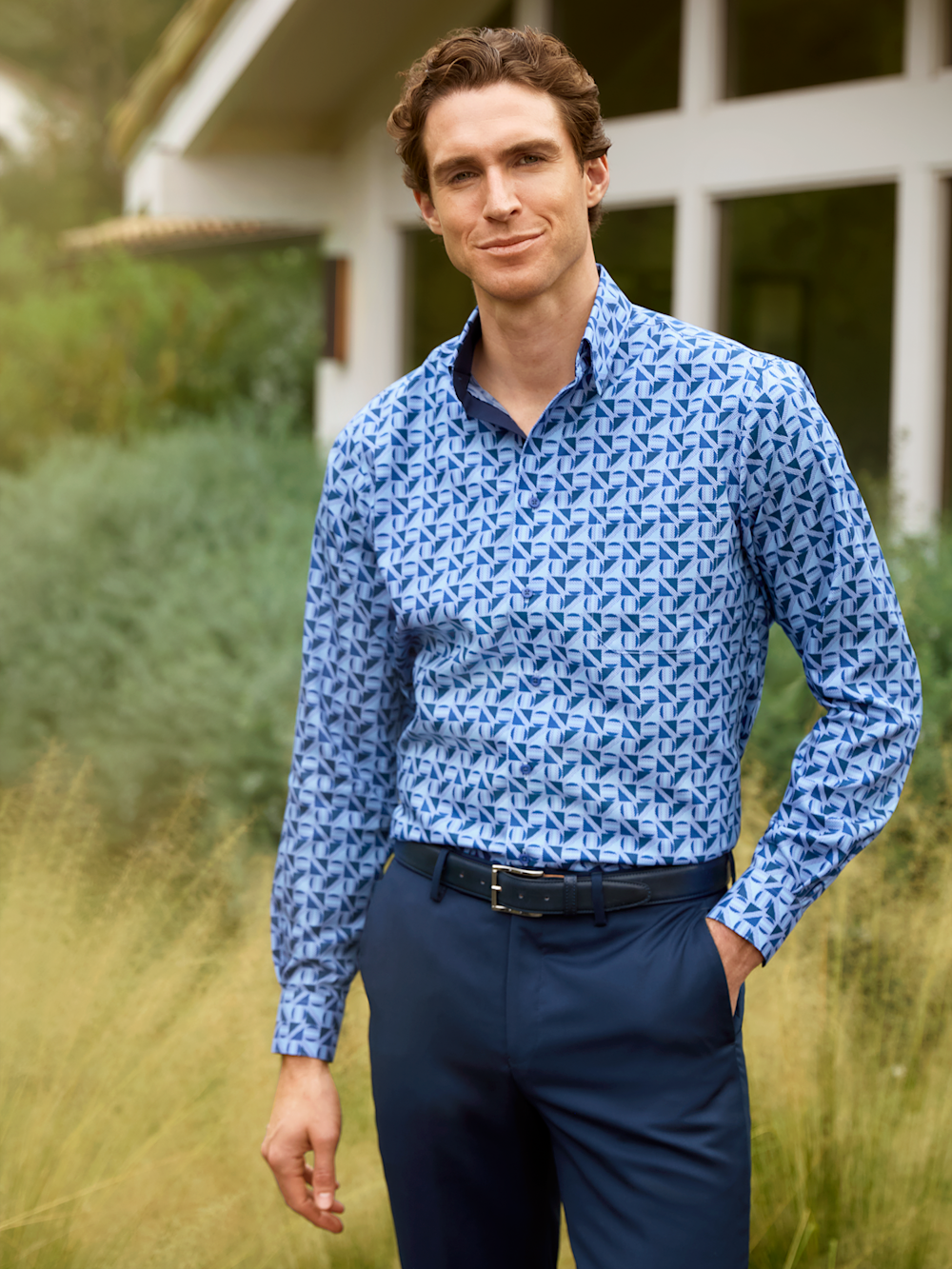 Alternate Image of Non-iron Cotton Geometric Dress Shirt With Contrast Trim-6