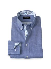 Non-Iron Cotton Geometric Dress Shirt With Contrast Trim - Blue