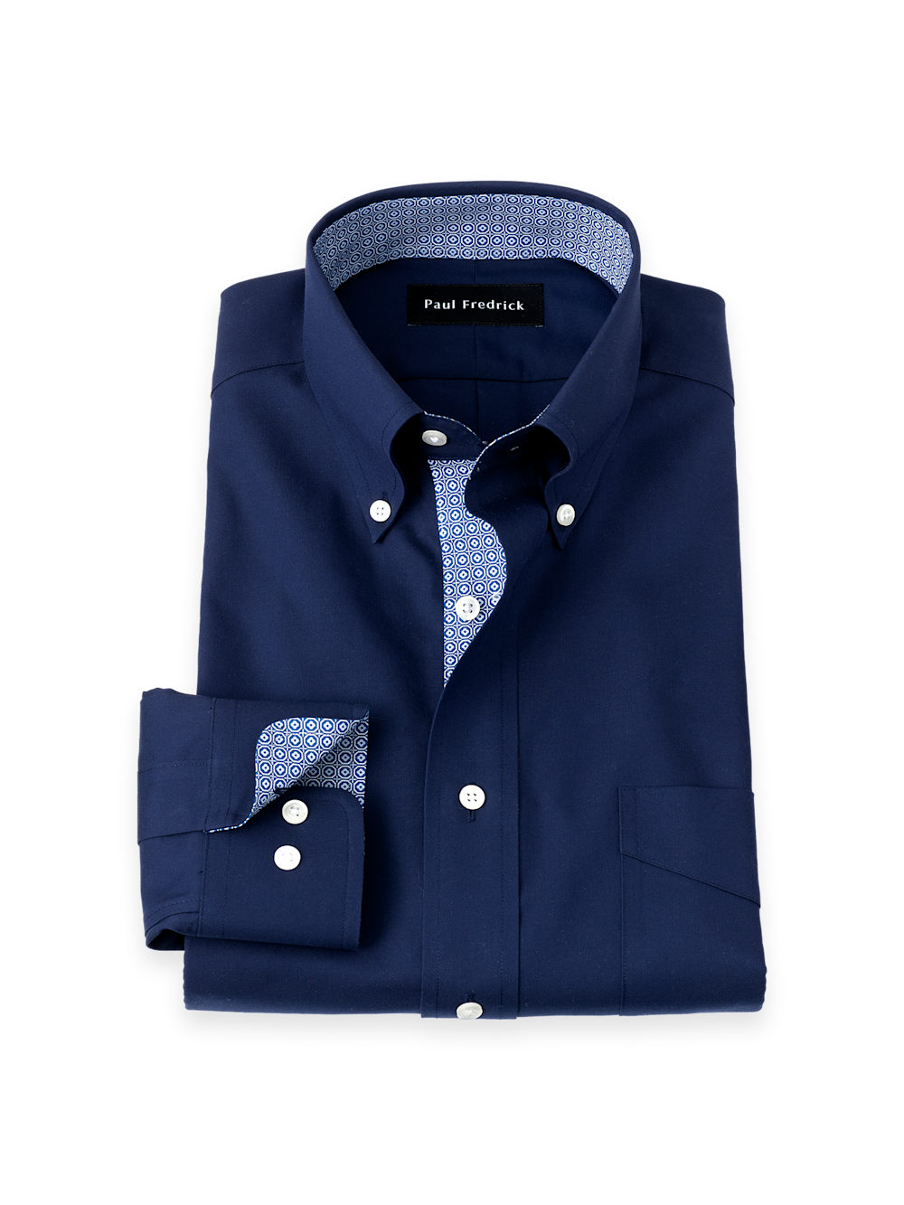 Product Image of Non-iron Cotton Solid Dress Shirt With Contrast Trim-Navy