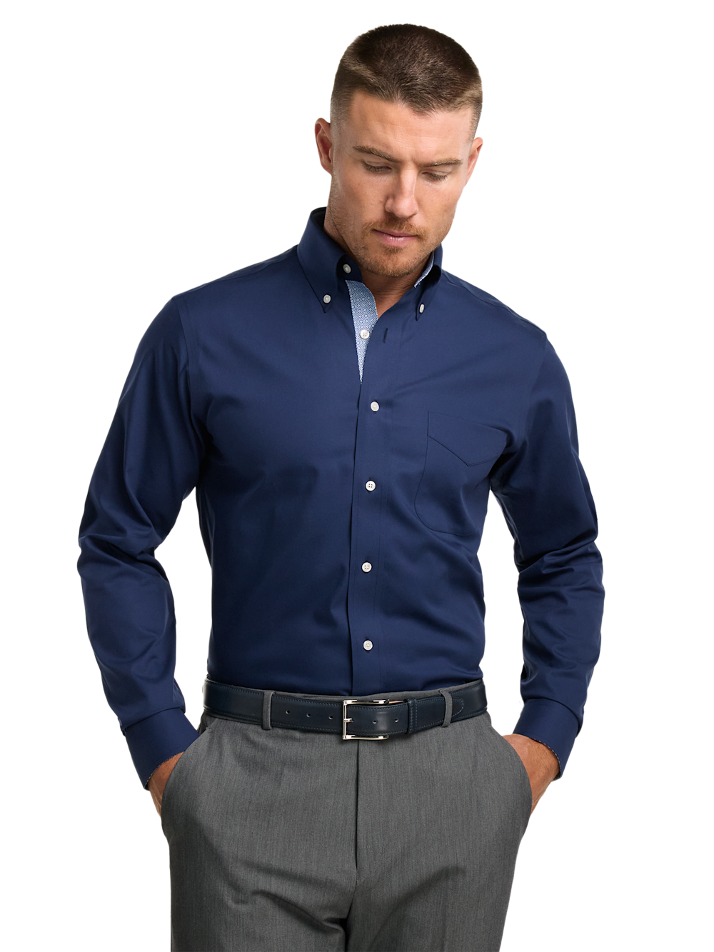 Alternate Image of Non-iron Cotton Solid Dress Shirt With Contrast Trim-1