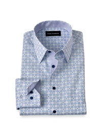 Non-Iron Cotton Geometric Dress Shirt With Contrast Trim - White/purple