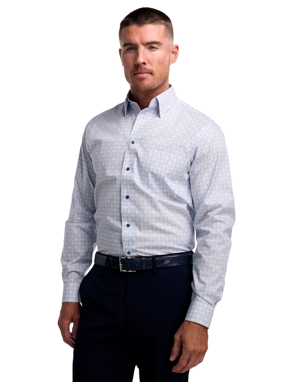 Alternate Image of Non-iron Cotton Geometric Dress Shirt With Contrast Trim-1