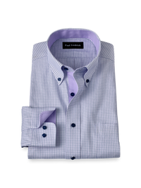 Non-Iron Cotton Check Dress Shirt With Contrast Trim - Purple
