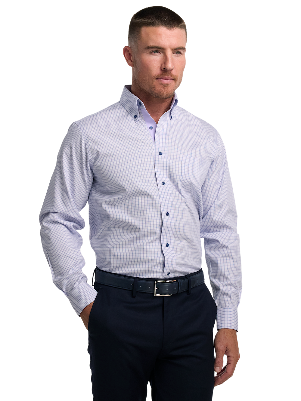 Alternate Image of Non-iron Cotton Check Dress Shirt With Contrast Trim-1