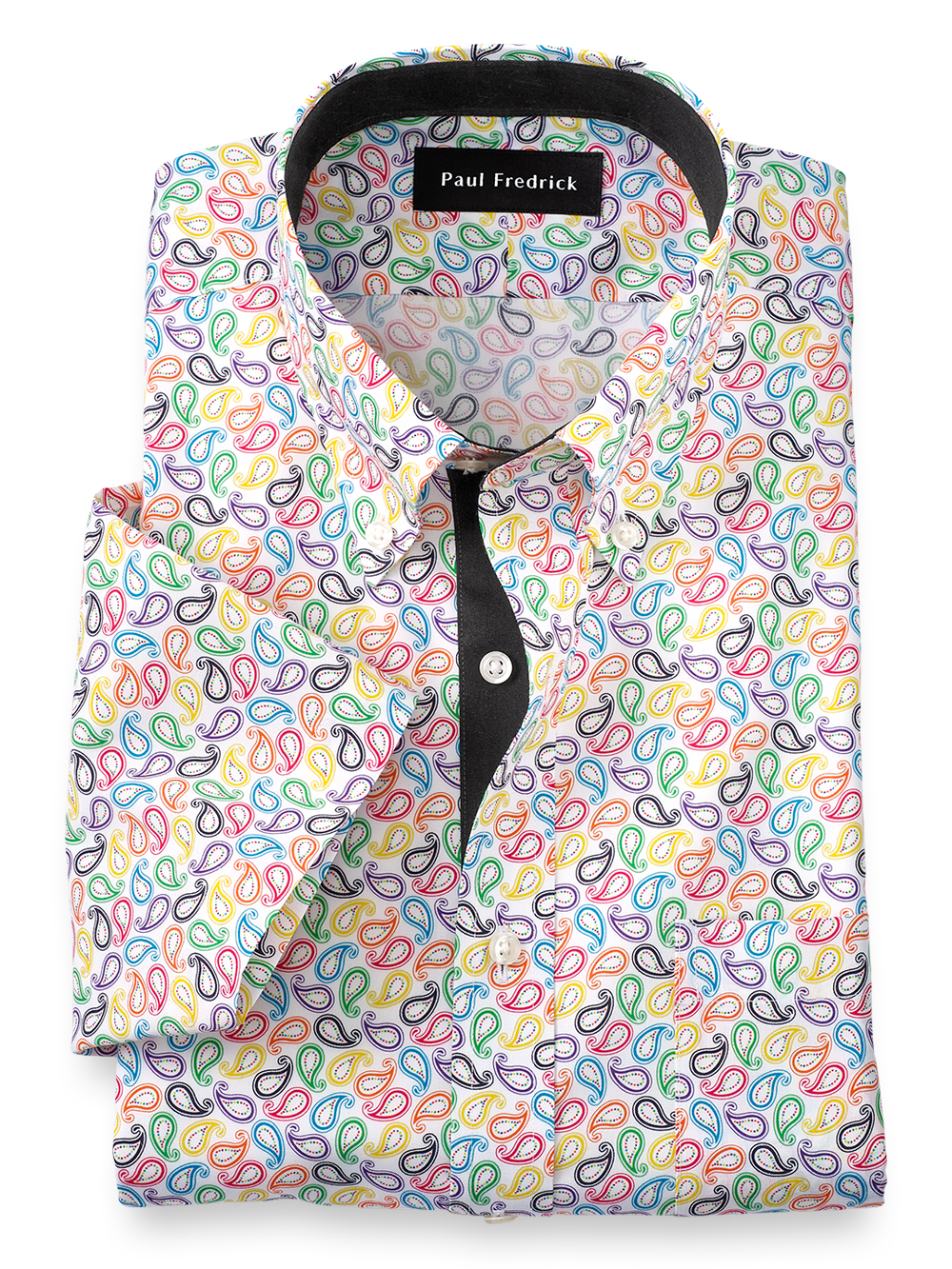 S/f Non Iron Two Ply Cotton Paisley, Button Down Collar, Short Sleeve
