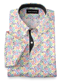 Non Iron Two Ply Cotton Paisley, Button Down Collar, Short Sleeve - Multi
