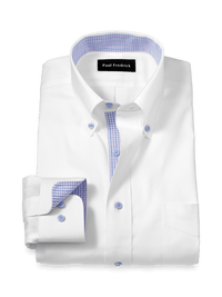 Comfort Stretch Non-Iron Solid Dress Shirt With Contrast Trim - White