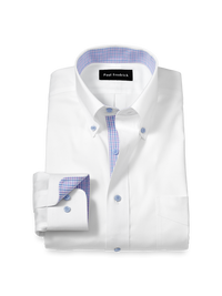 Comfort Stretch Non-Iron Solid Dress Shirt With Contrast Trim - White