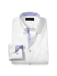 Comfort Stretch Non-Iron Solid Dress Shirt With Contrast Trim - White