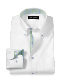 Comfort Stretch Non-Iron Solid Dress Shirt With Contrast Trim - White