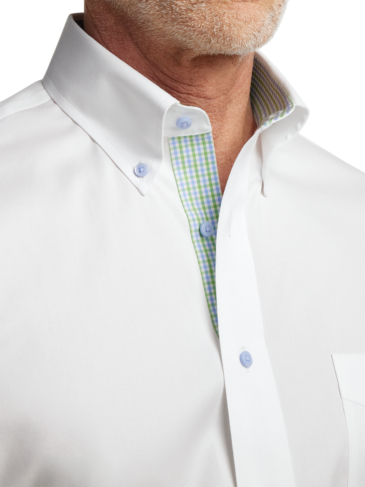 Comfort Stretch Non-Iron Solid Dress Shirt With Contrast Trim - White