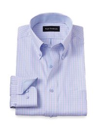 Comfort Stretch Non-Iron Gingham Dress Shirt With Contrast Trim - Blue/purple