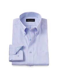 Comfort Stretch Non-Iron Gingham Dress Shirt With Contrast Trim - Blue/purple