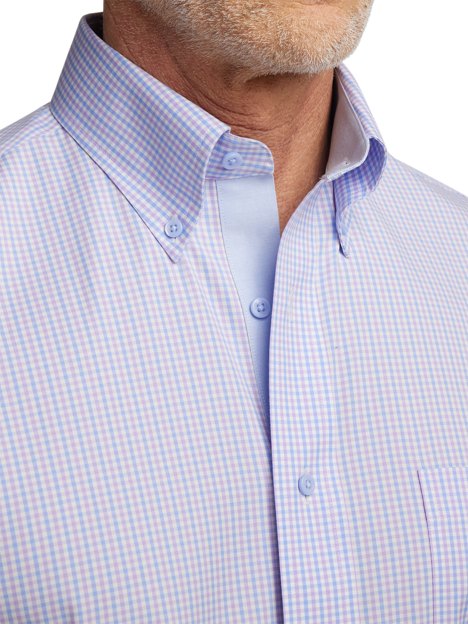 Comfort Stretch Non-Iron Gingham Dress Shirt With Contrast Trim - Blue/purple
