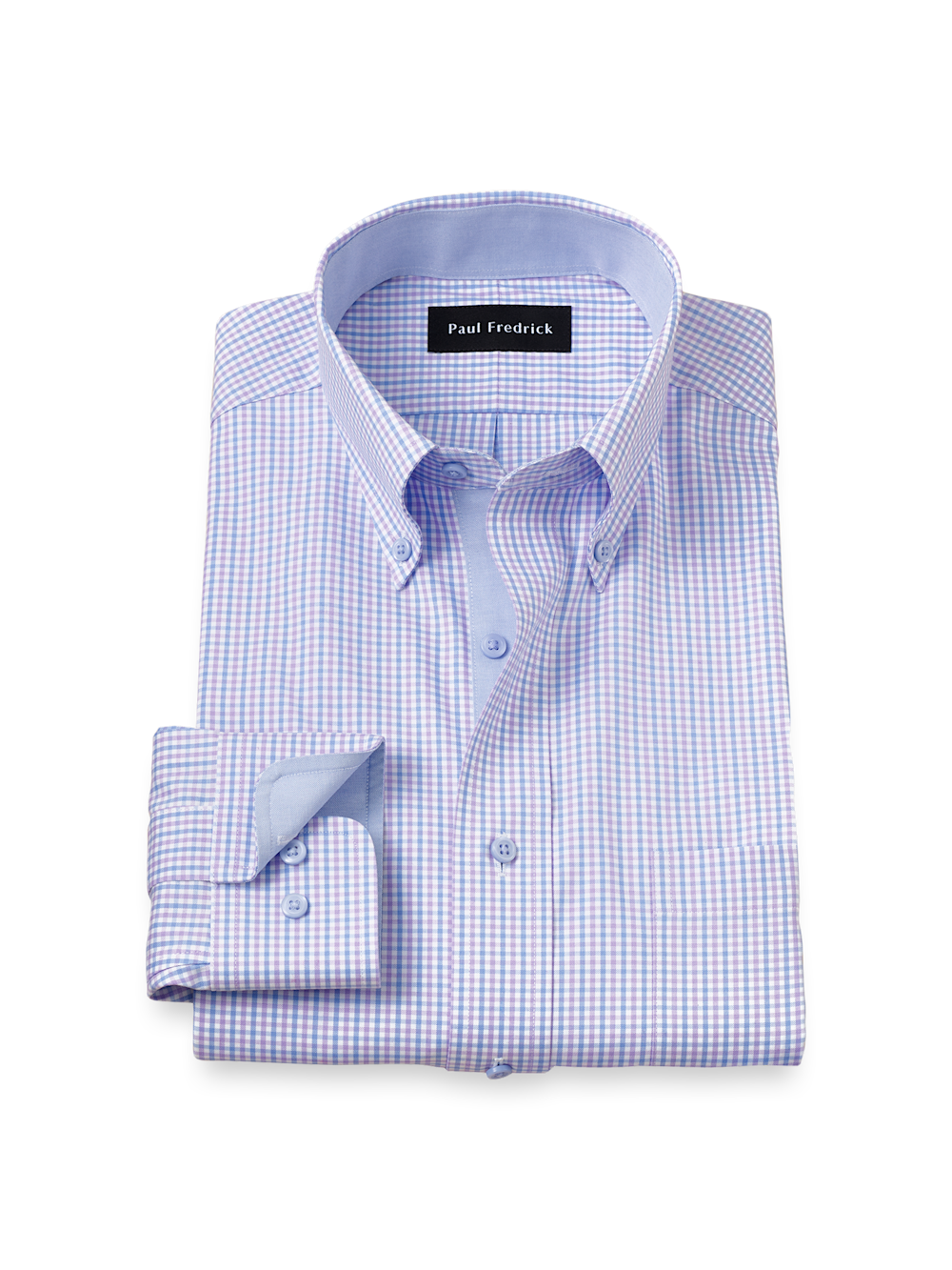 Product Image of Comfort Stretch Non-iron Gingham Dress Shirt With Contrast Trim-Blue/Purple