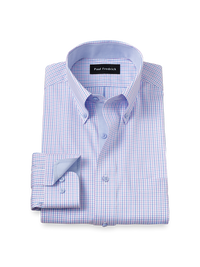 Comfort Stretch Non-Iron Gingham Dress Shirt With Contrast Trim - Blue/purple