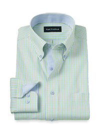 Comfort Stretch Non-Iron Gingham Dress Shirt With Contrast Trim - Blue/green
