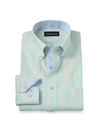Comfort Stretch Non-Iron Gingham Dress Shirt With Contrast Trim - Blue/green