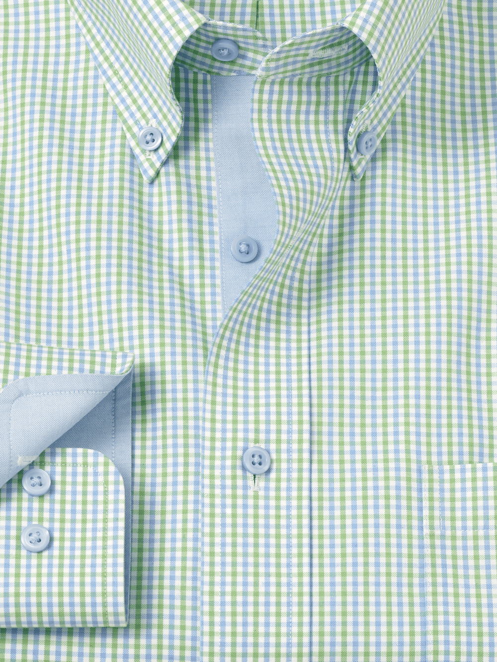 Non-Iron Cotton Gingham Dress Shirt With Contrast Trim - Blue/Green Classic Fit / 17.5 / 35