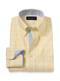 Comfort Stretch Non-Iron Check Dress Shirt With Contrast Trim - Yellow