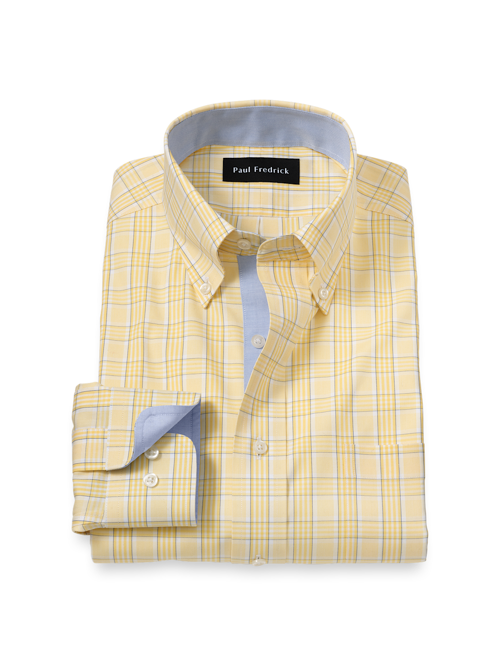 Men's Yellow Check Shirts Trim Inside Neckband  Inside Cuffs  Button Side Of Placket